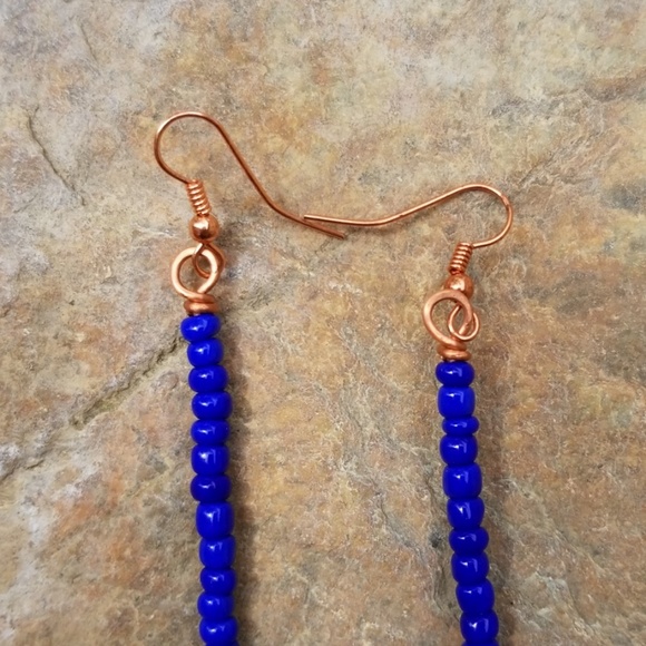 Copper & Blue "Peacock Quill" Earrings - Picture 3 of 5